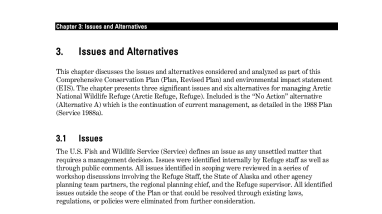 Arctic Refuge CCP Vol 1, Chapter 3: Issues and Alternatives
