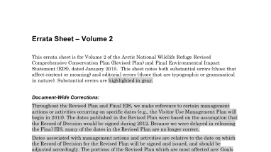 Arctic Refuge CCP Vol 2: Errata Sheet