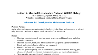 Volunteer Job Description for Maintenance Assistant at ARM Loxahatchee NWR