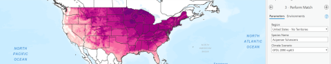 U.S. map of modeled lake sturgeon population