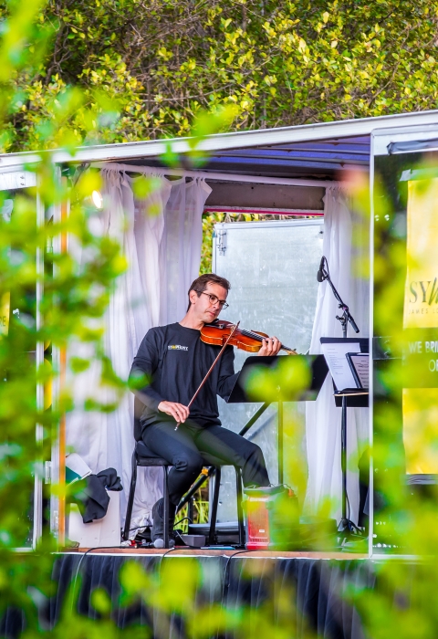 A pianist performs with a string quartet at a national wildlife refuge