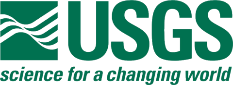A green box with white lines going through it and the letters USGS
