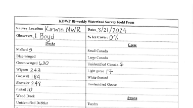 2023-2024 KDWP Bi-weekly Waterfowl Survey Field Forms