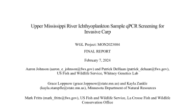 Upper Mississippi River Ichthyoplankton Sample qPCR Screening for Invasive Carp