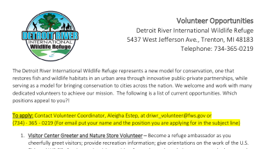 Detroit River International Wildlife Refuge Volunteer Opportunities