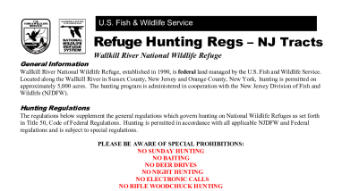 2025-2026 Hunt Regulations and Map for New Jersey Tracts of Wallkill River National Wildlife Refuge