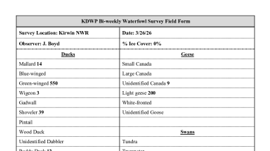 2025-2026 KDWP Bi-weekly Waterfowl Survey Field Forms