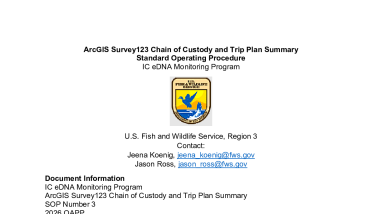 ArcGIS Survey123 Chain of Custody and Trip Plan Summary Standard Operating Procedure