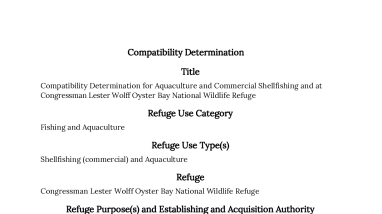 Aquaculture and Commercial Shellfishing Compatibility Determination