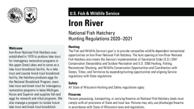 Iron River National Fish Hatchery 2020-2021 Hunting Regulations