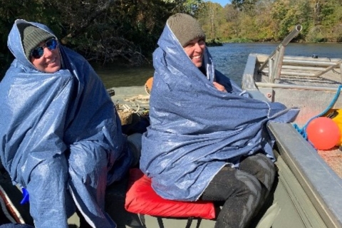 Cold divers trying to stay warm