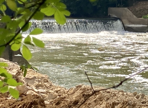 Water flowing through dam No. 5 on the Green River, Kentucky.