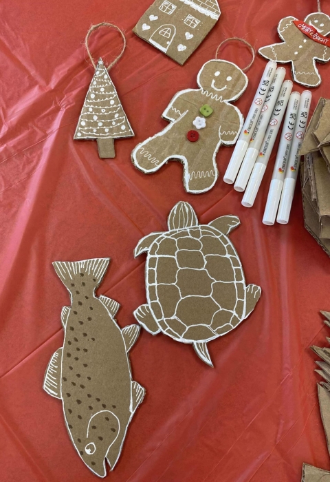 Various shaped ornaments made of cardboard