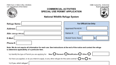 Special Use Permit Application for Commercial Activities on National Wildlife Refuges