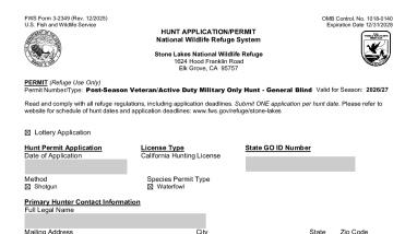 Hunt Application SLNWR 2026 Post-Season Veteran Only Hunt General Blind