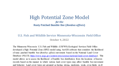 High Potential Zone Model for Rusty Patched Bumble Bee