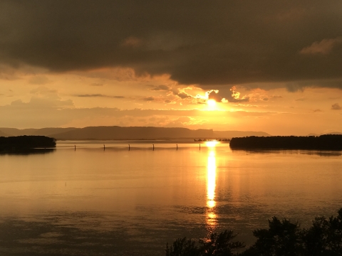 Sun setting behind the bluffs on the Upper Mississippi River