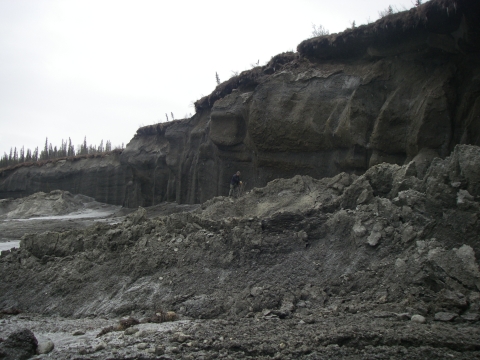 Mitch Osborne in 2010 near a frost slump in Selawik National Wildlife Refuge.
