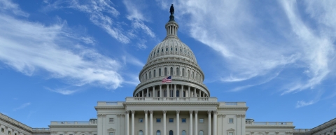the dome of US Capitol in blue sky