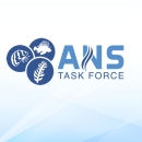 water background with ANS Task Force three circles with a fish, mussel, and plant