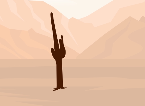 silhouette illustration of a saguaro cactus with a desert background