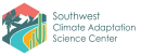 Logo for the Southwest Climate Adaptation Science Center. Logo includes a river, cactus, grassland, and mountain scene.