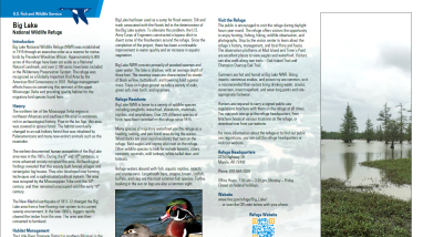 Preview image of the brochure. There are three columns of text, a picture of two ducks at the bottom, and a picture of trees on the lake to the right.