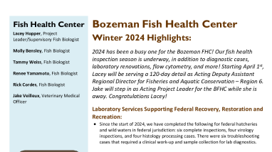 Bozeman Fish Health Center Winter 2024 Highlights