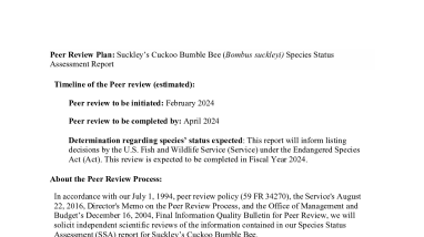 Peer Review Plan for the Suckley’s Cuckoo Bumble Bee (Bombus suckleyi) Species Status Assessment Report