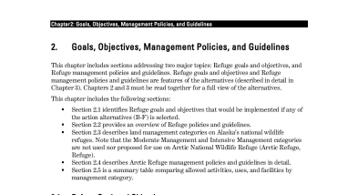 Arctic Refuge CCP Vol 1, Chapter 2: Goals, Objectives, Management Policies, and Guidelines