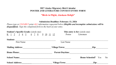 2027 Alaska Migratory Bird Calendar Poster and Literature Contest Entry Form