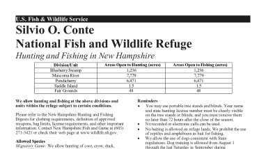 New Hampshire Hunting and Fishing Information Sheet