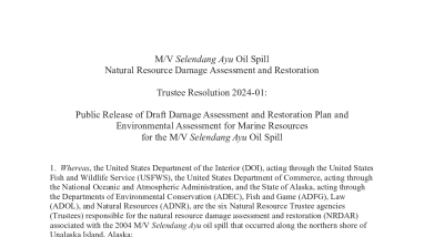 II.A.2.e M/V Selendang Ayu Oil Spill Natural Resource Damage Assessment and Restoration Trustee Resolution 2024-01: Public Release of Draft Damage Assessment and Restoration Plan and Environmental Assessment for Marine Resources