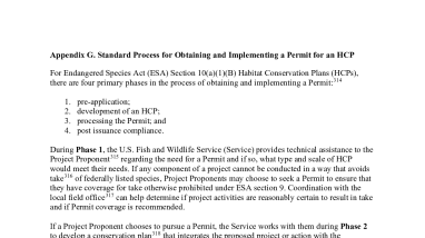 Appendix G: Standard Process for Obtaining and Implementing a Permit for an HCP