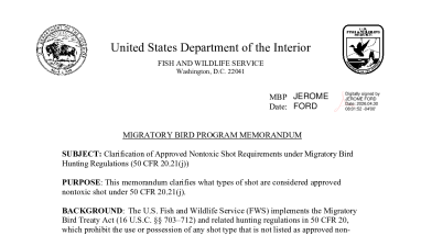 Clarification of Approved Nontoxic Shot Requirements under Migratory Bird Hunting Regulations