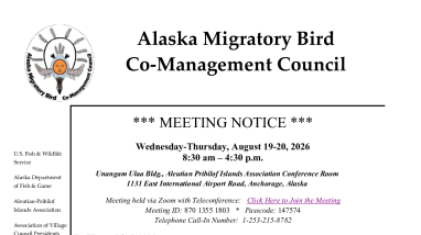 Announcement of Fall 2026 Alaska Migratory Bird Co-Management Council Meeting