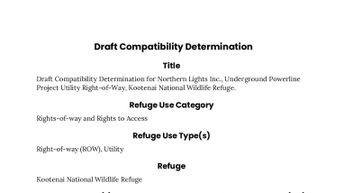 Draft Compatibility Determination for Northern Lights Inc., Underground Powerline Project Utility Right-of-Way, Kootenai National Wildlife Refuge