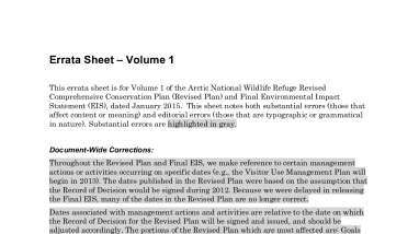 Arctic Refuge CCP Vol 1: Errata