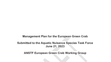 Management Plan for the European Green Crab 