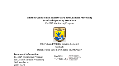 Whitney Genetics Lab Invasive Carp eDNA Sampling Processing Standard Operating Procedure