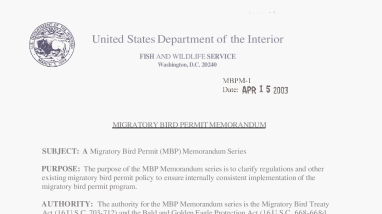 MBPM-1: Migratory Bird Permit (MBP) Memorandum Series