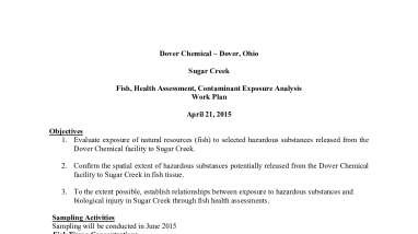 Sugar Creek Fish, Health Assessment, Contaminant Exposure Work Pan