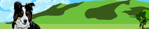 A rendering of a dog and a green butte