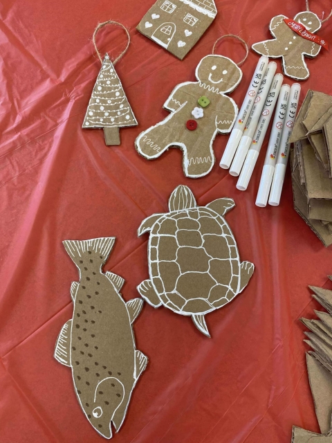 Various shaped ornaments made of cardboard