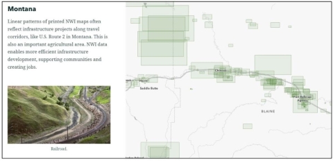 NWI maps printed near transportation corridor in Montana.