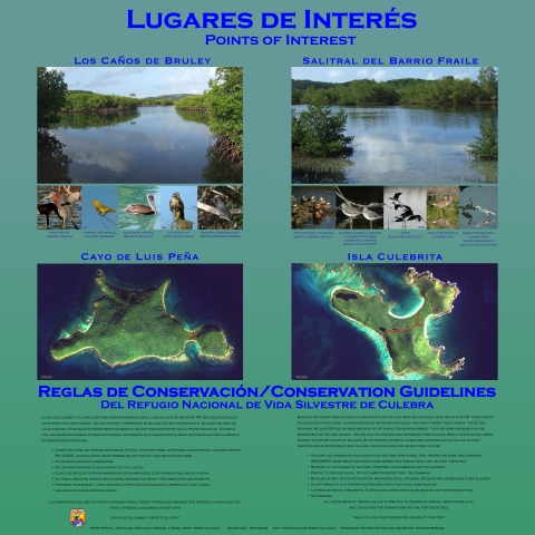 Panel showcasing points of interest at Culebra NWR and some of the species that can be found within each point. 