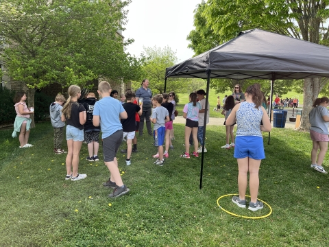 Kids playing a game in yard