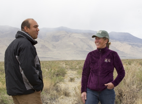 Partners for Fish and Wildlife: Nevada Coordinator Susan Abele Meets with Pyramid Lake Paiute Tribe Member to Conduct a Site Visit at Pyramid Lake Indian Reservation